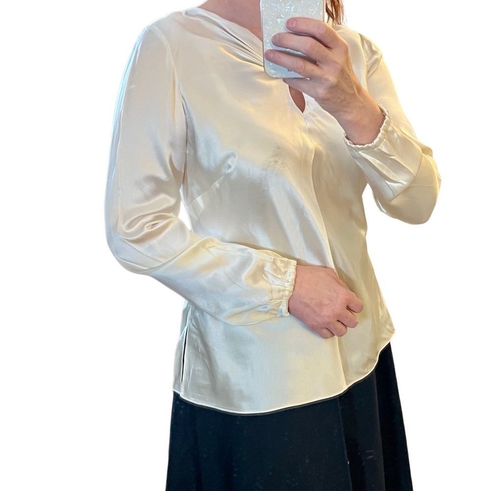 Josephine Chaus 100% Silk Ivory Long Sleeve Neck Twist Cut Out Top 10 M - Picture 4 of 16